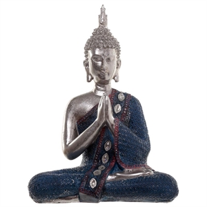 Buddha 332B siddende sølv og blåfarvet h:28cm